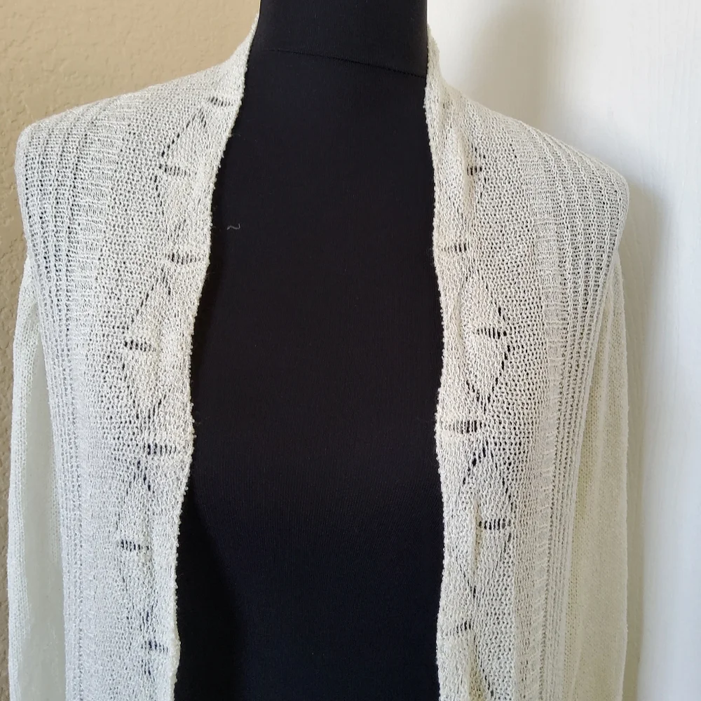 Soft Surroundings Long Pleated Open Front Cardigan Size M Cream​ NWOT - Picture 4 of 8